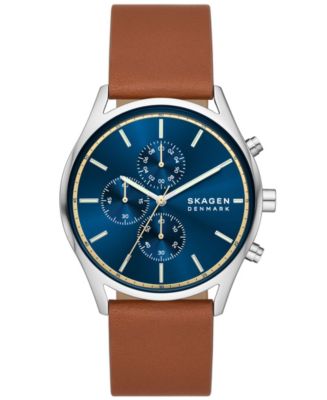 Skagen Men's Hoist Chronograph Brown Leather Watch 42mm - Macy's