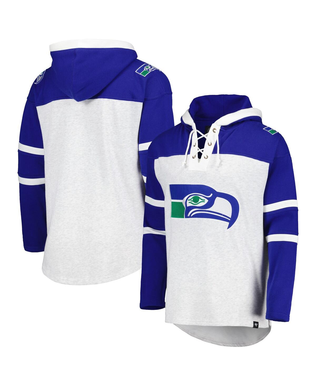 47 Brand Men's ' Seattle Seahawks Heather Gray Historic Logo Gridiron Lace-up Pullover Hoodie