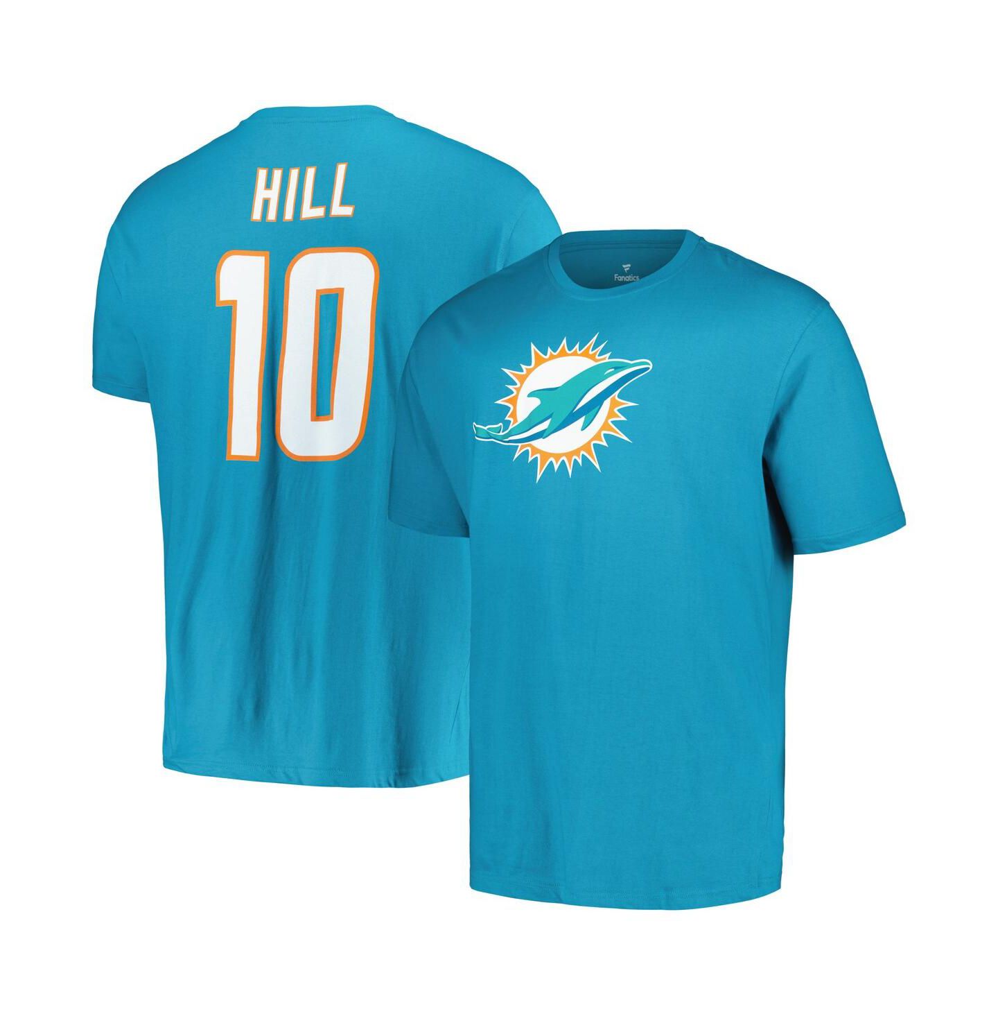 Мужская футболка Fanatics Tyreek Hill Aqua Miami Dolphins Big and Tall Player Name and Number — фото 1