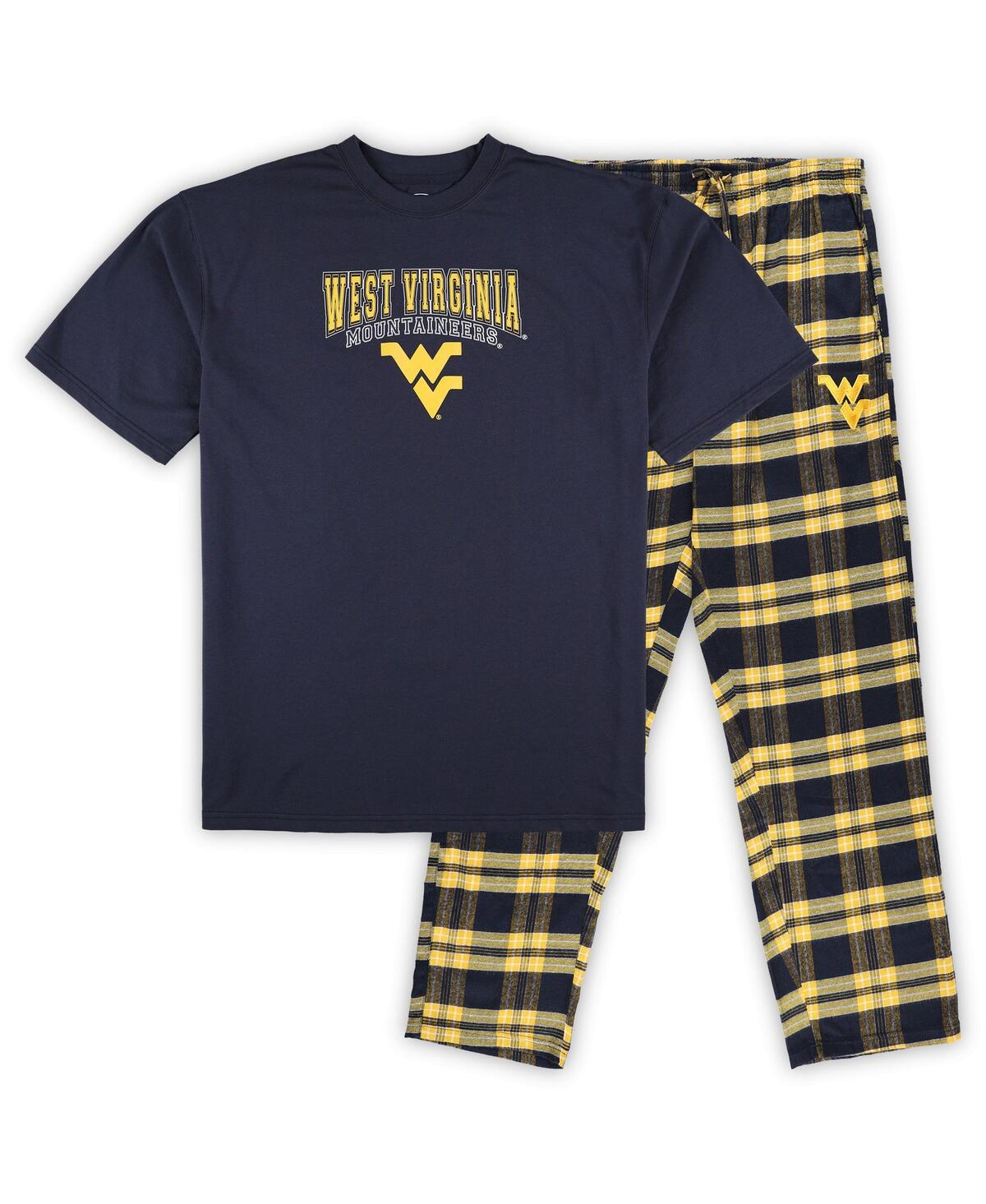 Shop Profile Men's  Navy Distressed West Virginia Mountaineers Big And Tall 2-pack T-shirt And Flannel Pan