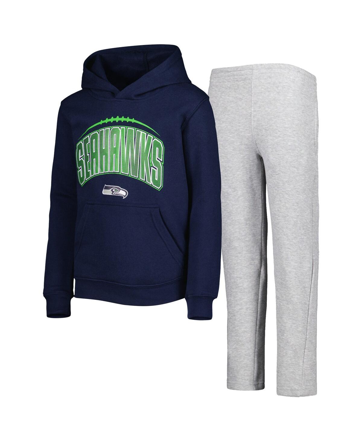 Outerstuff Kids' Big Boys College Navy, Heather Gray Seattle Seahawks Double Up Pullover Hoodie And Pants Set In Navy,heather Gray