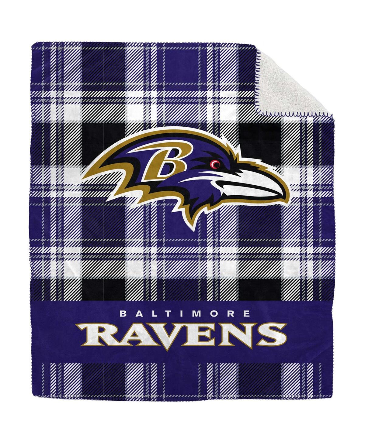 Pegasus Home Fashions Baltimore Ravens 50" X 60" Plaid Flannel Sherpa Plush Blanket In Purple,black