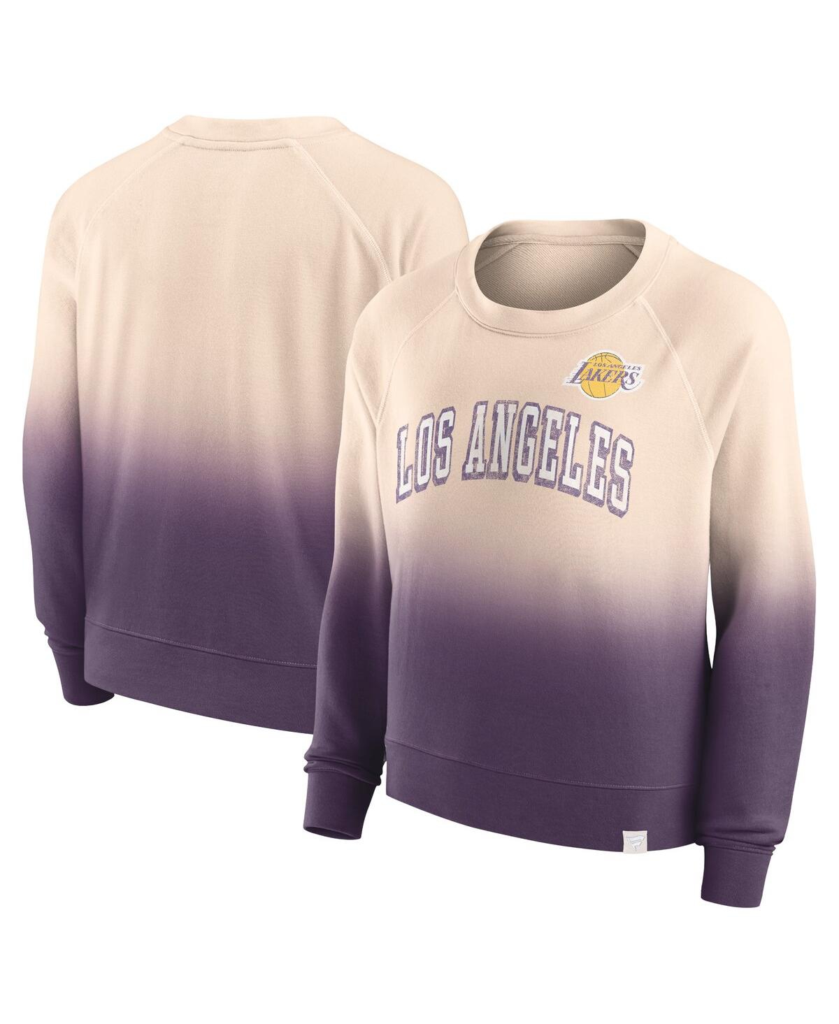 Fanatics Women's  Tan, Purple Distressed Los Angeles Lakers Lounge Arch Raglan Pullover Sweatshirt In Tan,purple