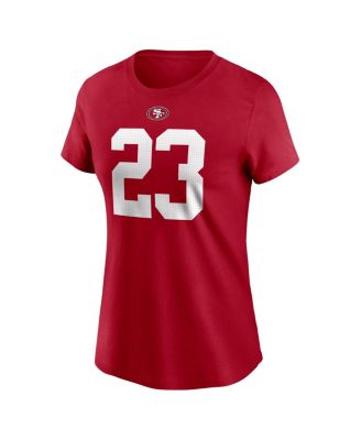 Women's Christian McCaffrey Scarlet San Francisco 49ers Player Name and Number T-shirt