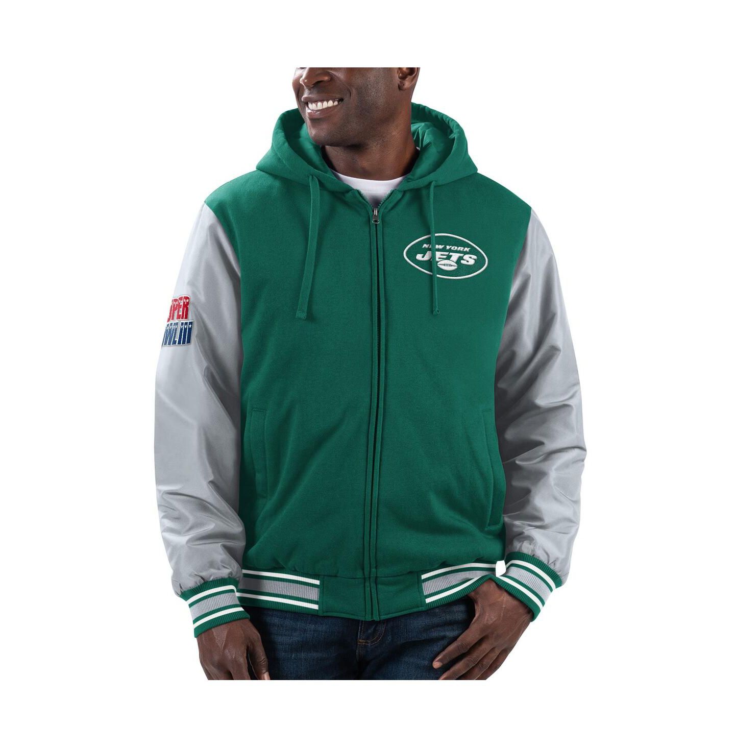 Мужская куртка G-III Sports by Carl Banks Green, Gray New York Jets Player Option Full-Zip Hoodie Jacket — фото 1