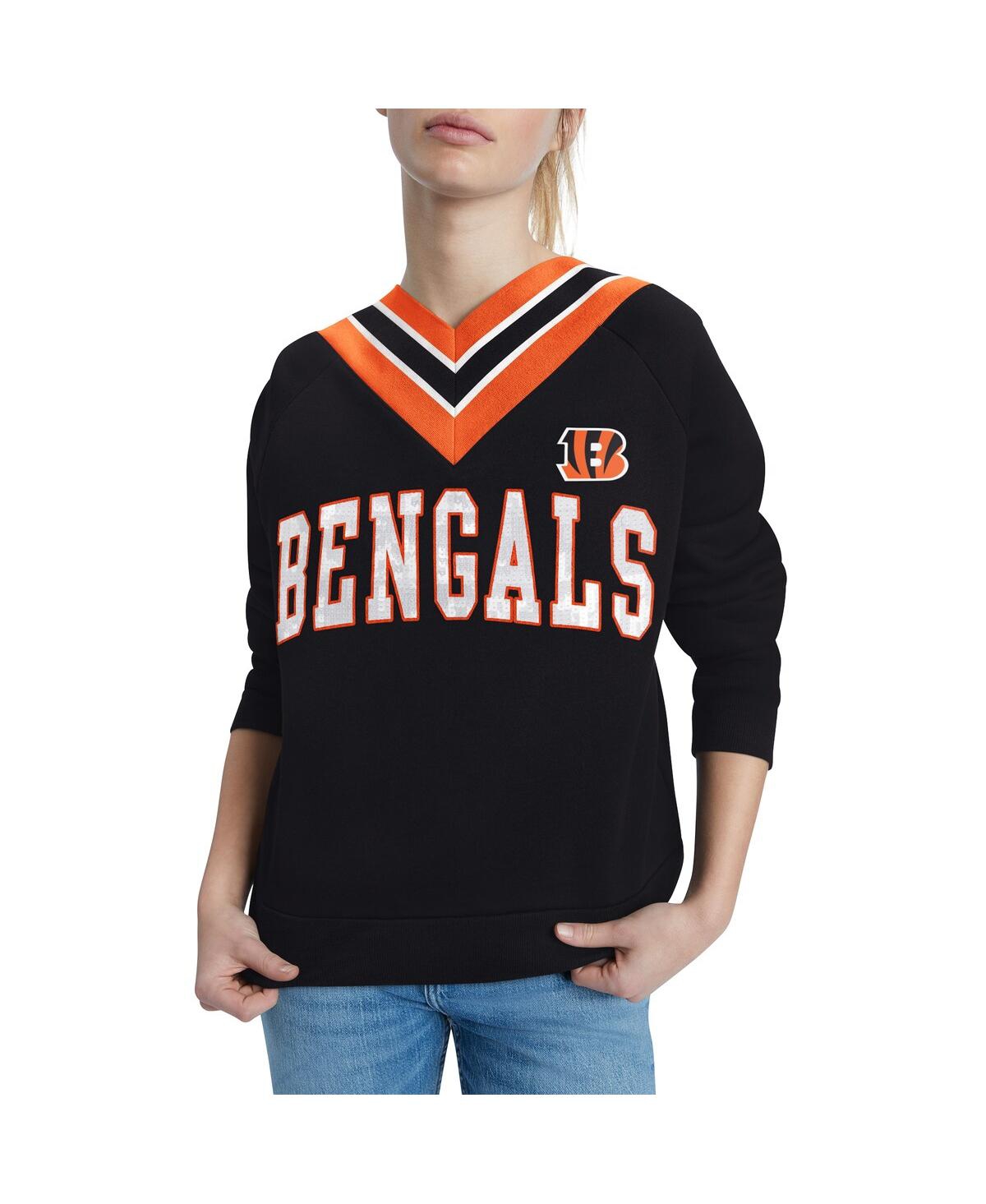 Shop Tommy Hilfiger Women's  Black Cincinnati Bengals Heidi V-neck Pullover Sweatshirt