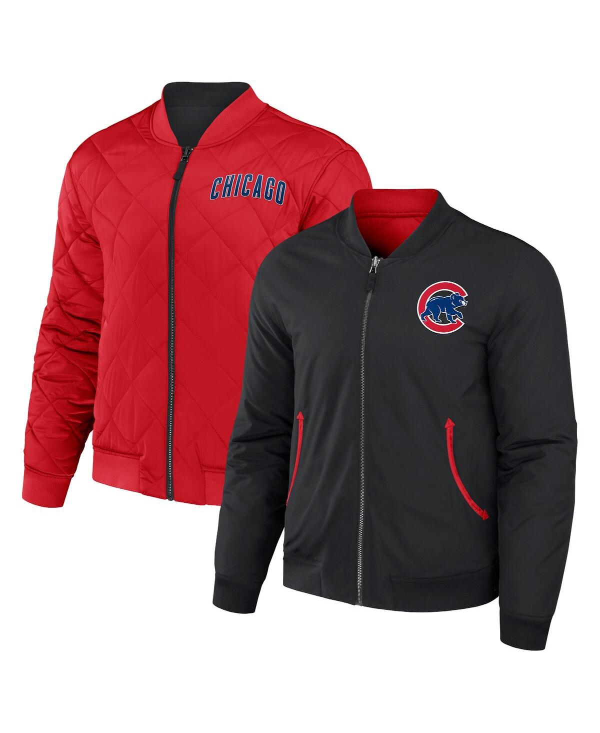 Fanatics Men's Darius Rucker Collection By  Black, Red Chicago Cubs Reversible Full-zip Bomber Jacket In Black,red