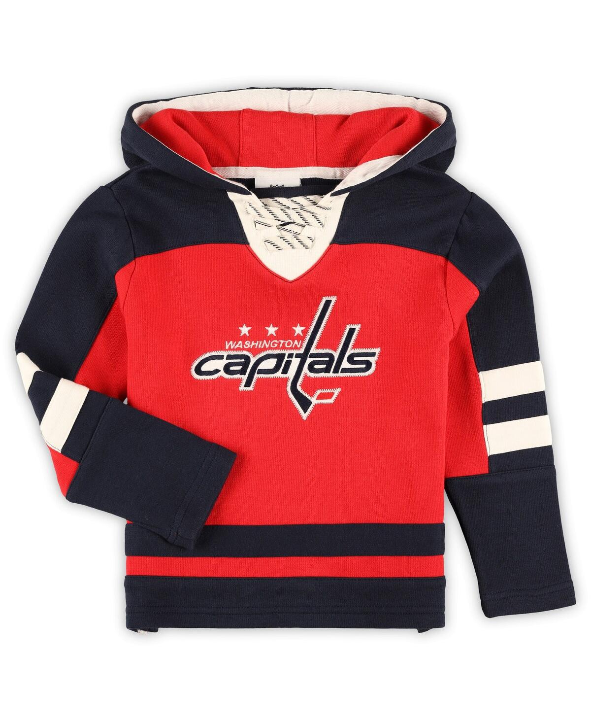 Outerstuff Babies' Preschool Boys And Girls Red Washington Capitals Ageless Revisited Lace-up V-neck Pullover Hoodie