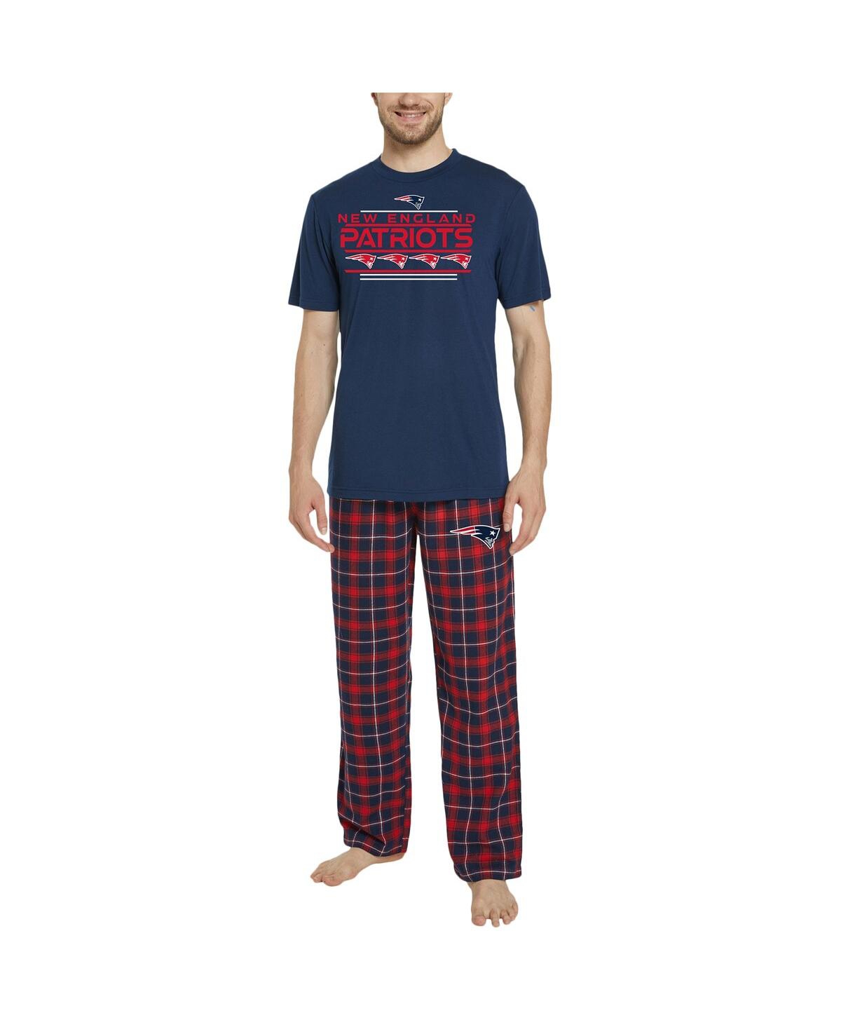 Shop Concepts Sport Men's  Navy, Red New England Patriots Arcticâ T-shirt And Flannel Pants Sleep Set In Navy,red