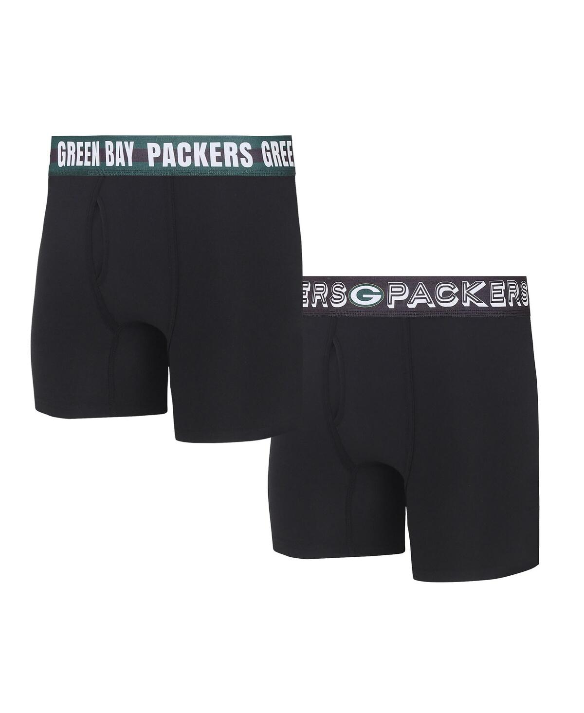 Shop Concepts Sport Men's  Green Bay Packers Gauge Knit Boxer Brief Two-pack In Black