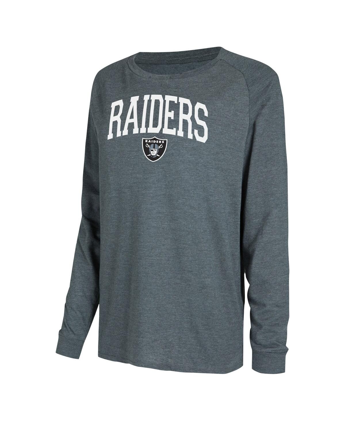 Women's Concepts Sport Black, Charcoal Las Vegas Raiders Raglan Long Sleeve T-shirt and Shorts Lounge Set