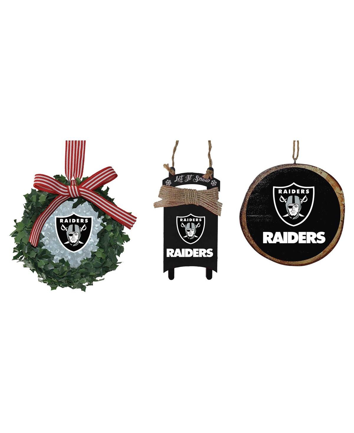 Memory Company The  Las Vegas Raiders Three-pack Wreath, Sled And Circle Ornament Set In Multi