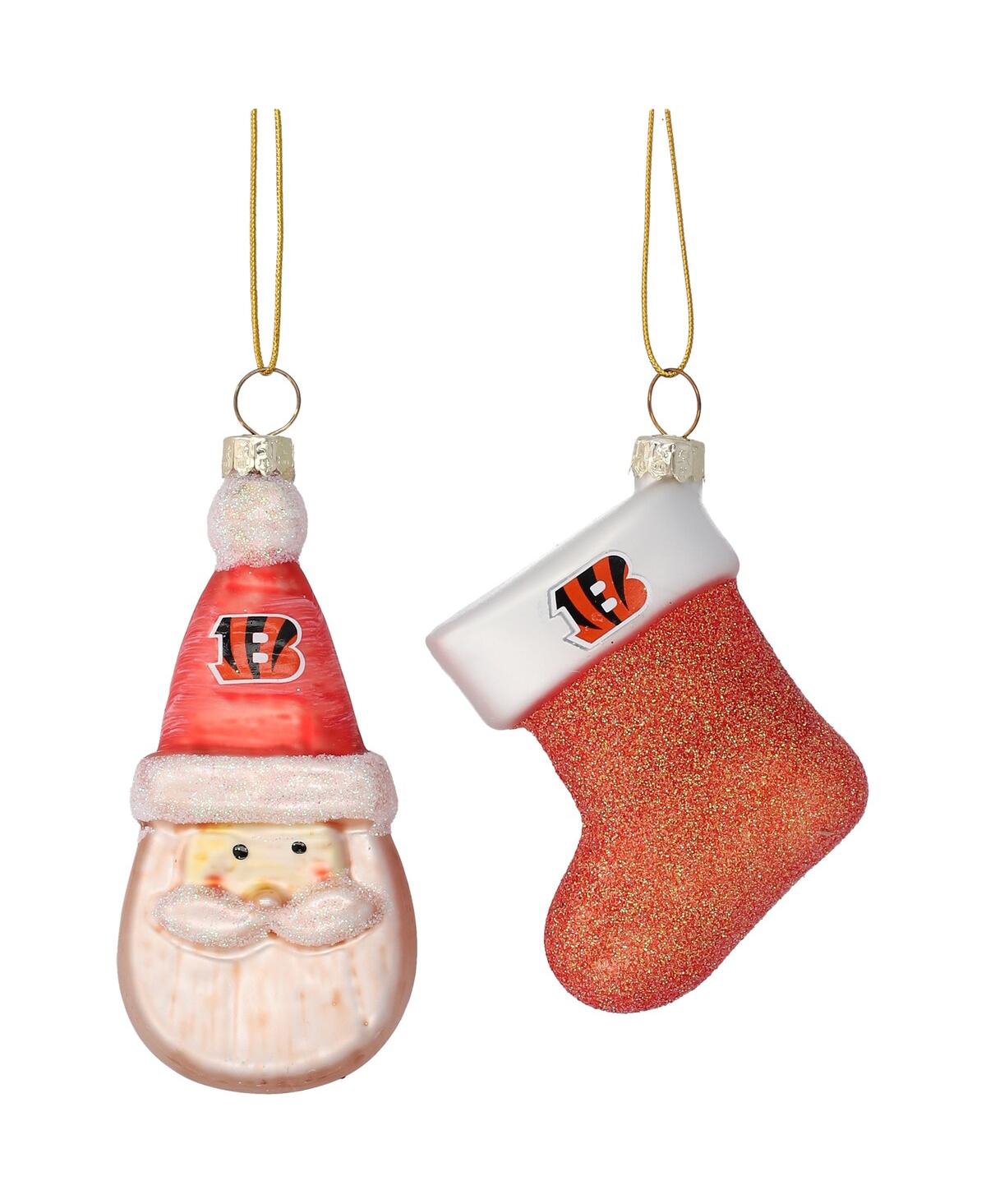 Memory Company Cincinnati Bengals Two-pack Santa And Stocking Blown Glass Ornament Set In Red
