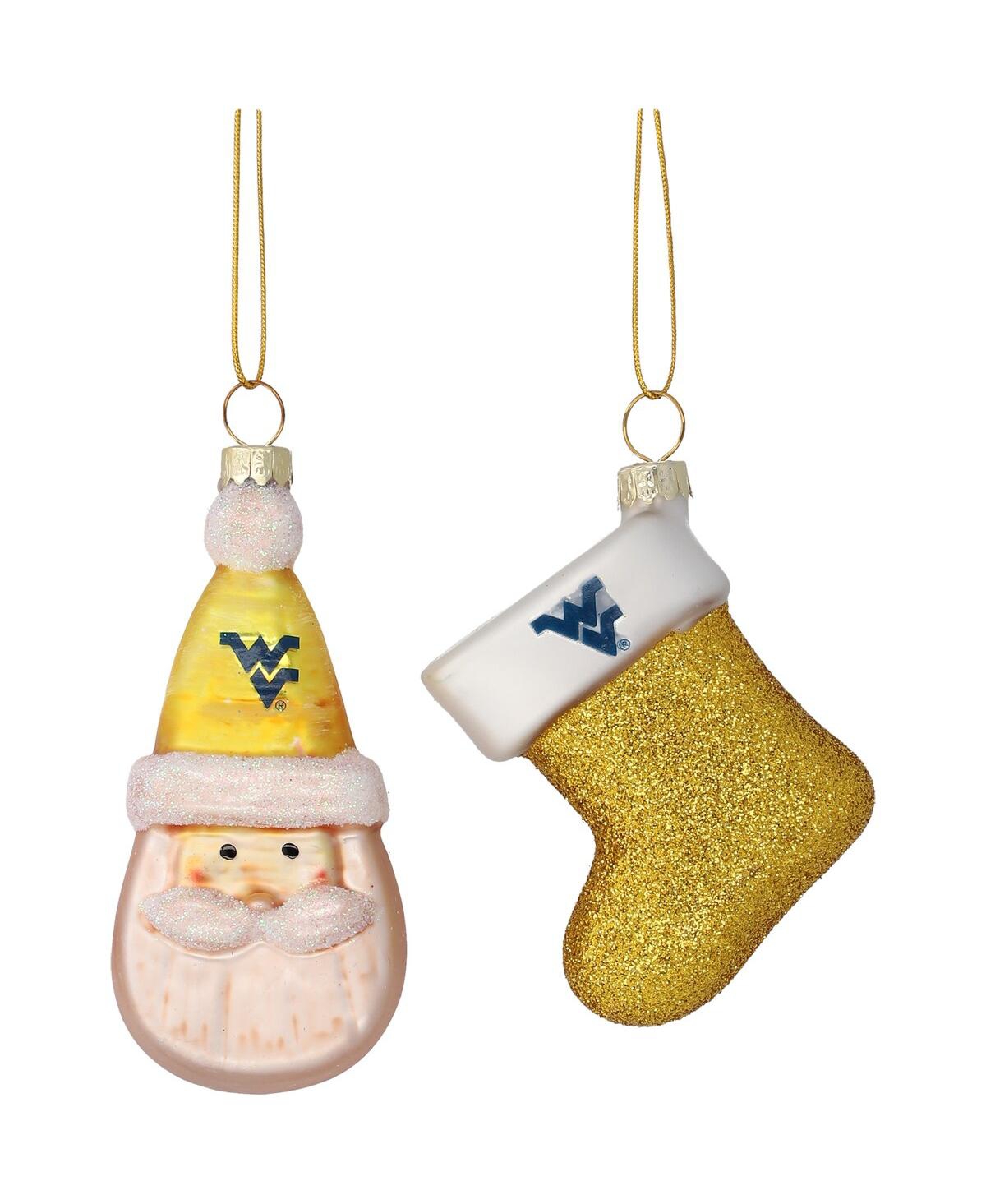 Memory Company West Virginia Mountaineers Two-pack Santa And Stocking Blown Glass Ornament Set In Multi