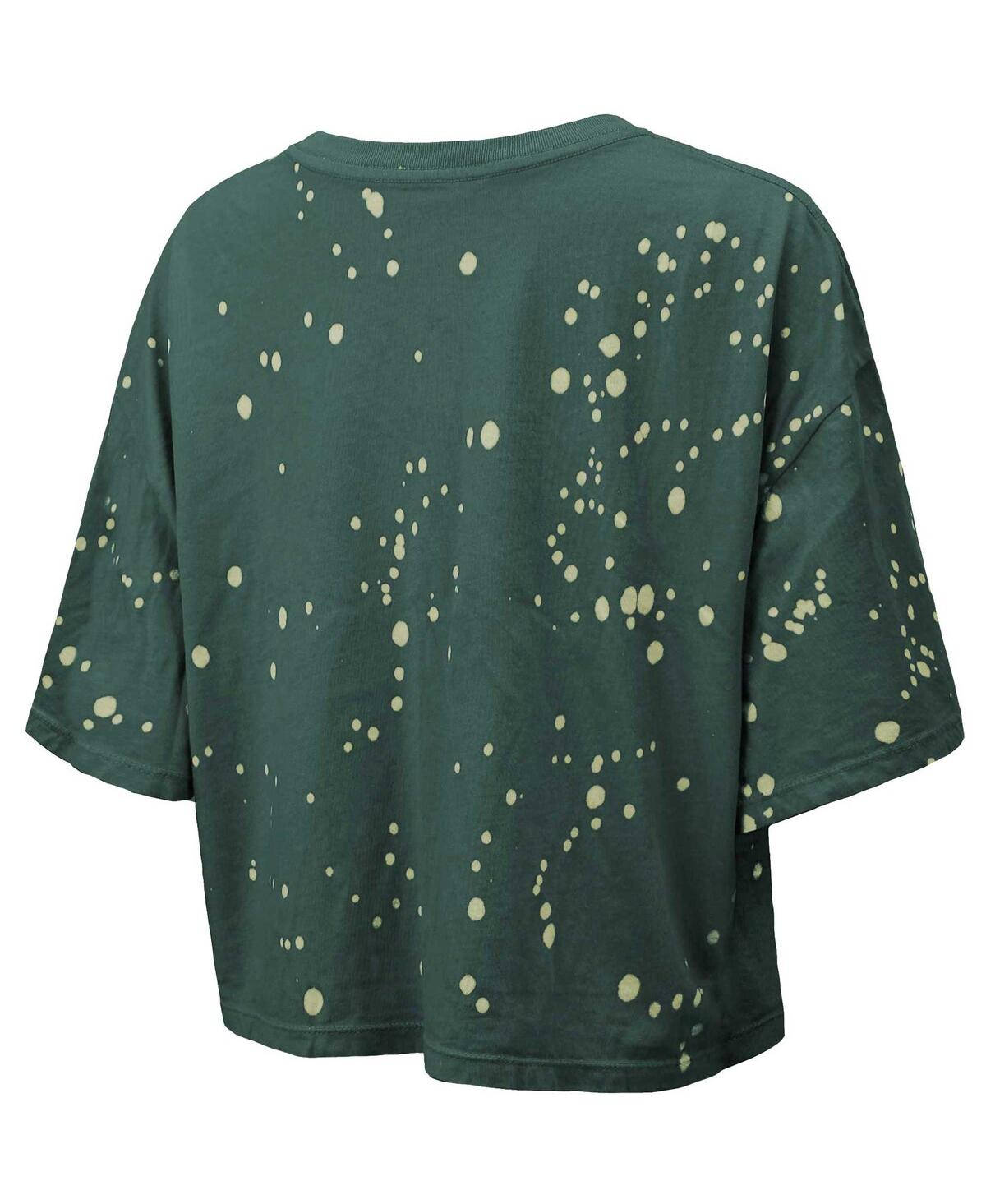 Shop Majestic Women's  Threads Green Distressed Green Bay Packers Bleach Splatter Notch Neck Crop T-shirt