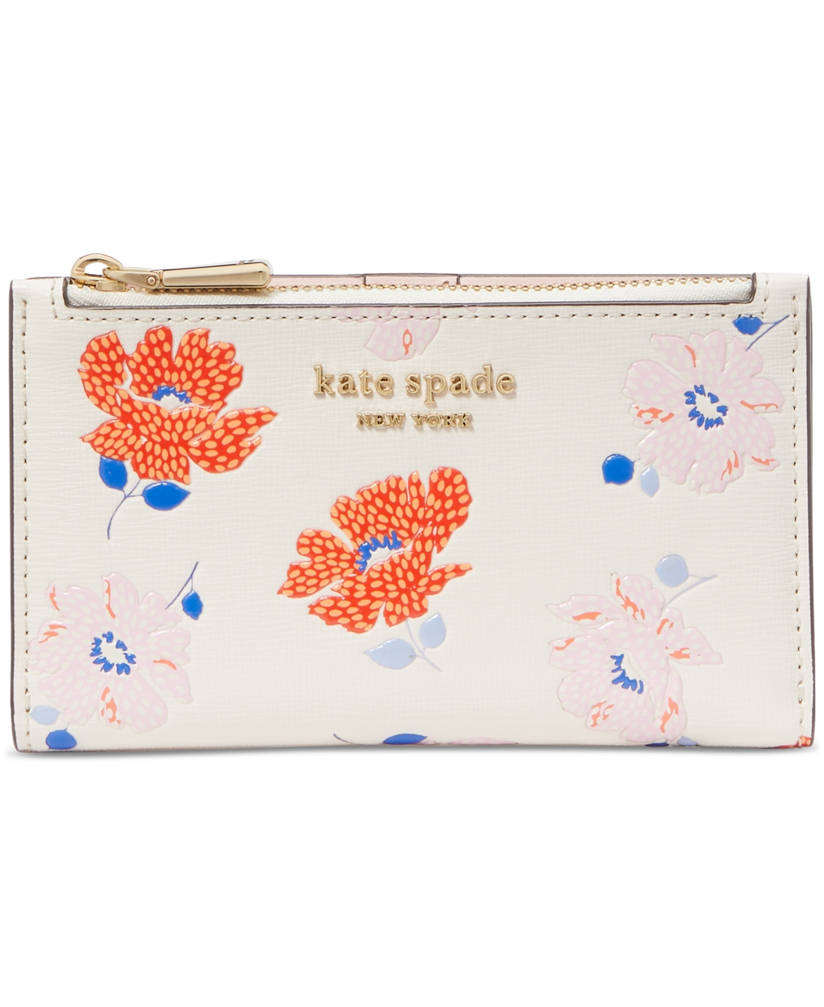 Shop Kate Spade Morgan Dotty Floral Embossed Saffiano Leather Small Slim Bifold Wallet In White Multi