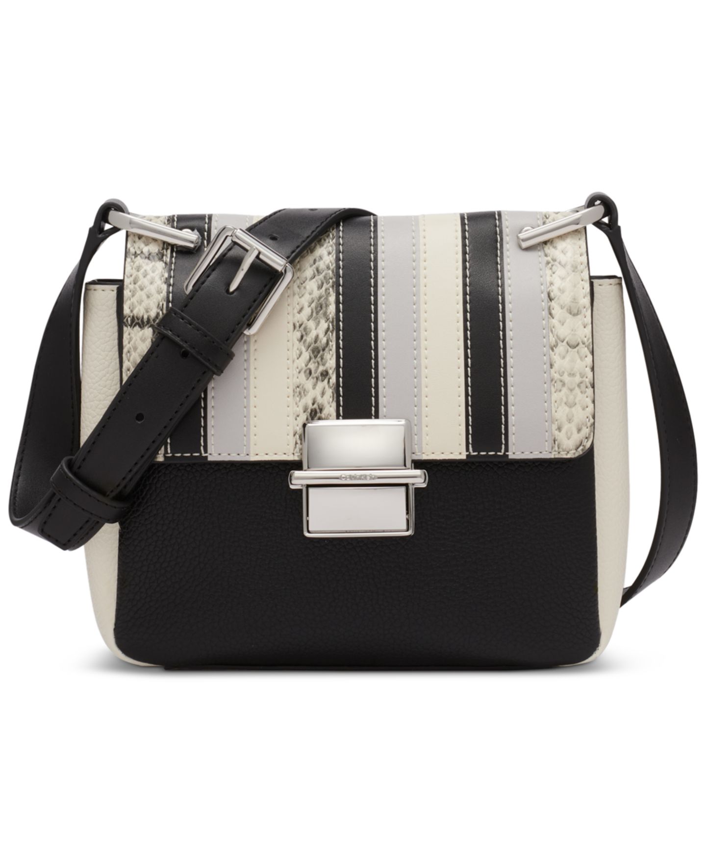 Женская сумка Calvin Klein Clove Mixed Material Push-Lock Crossbody with Adjustable Strap, цвет: Чёрный / Белый змеиный — фото 1