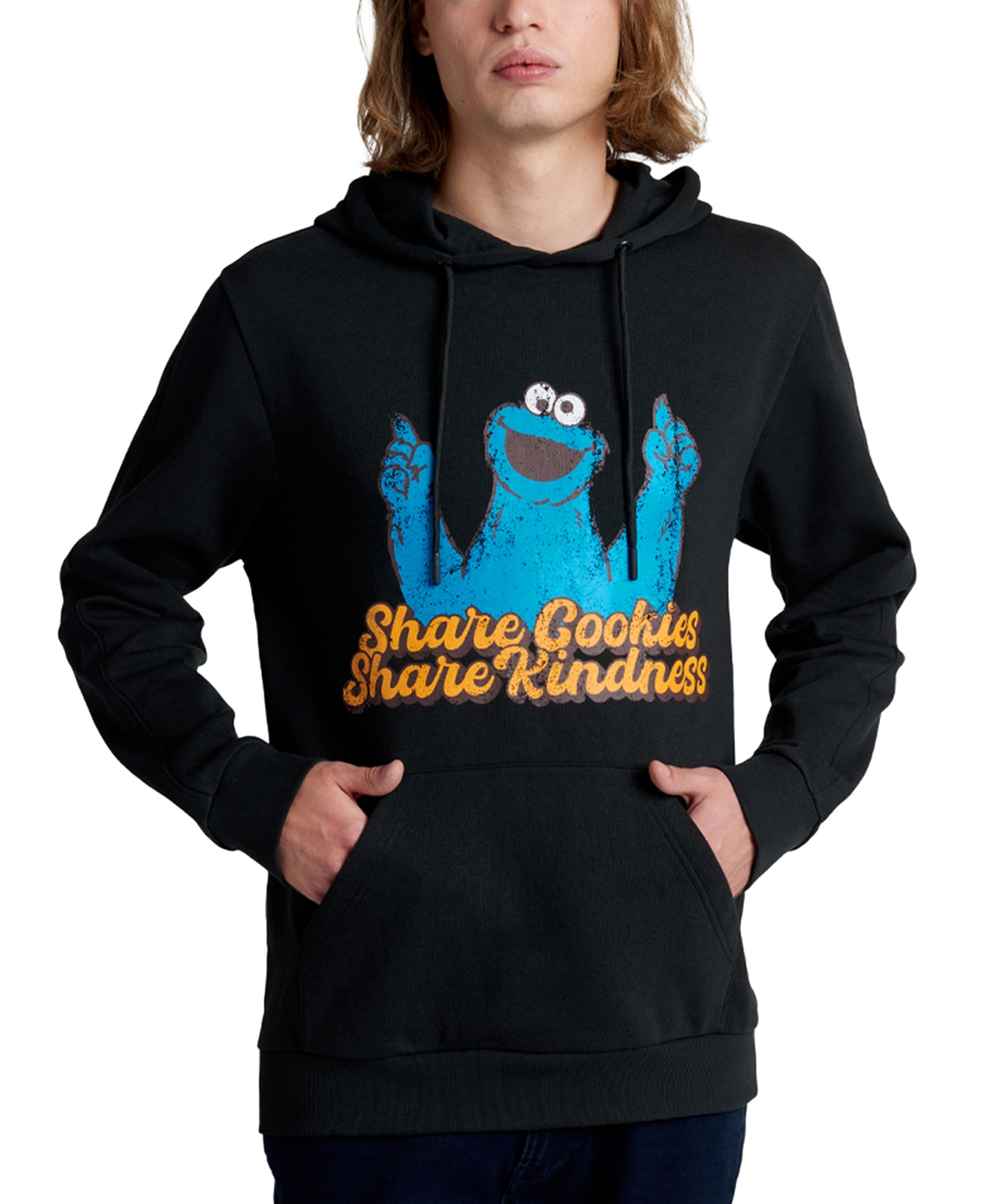 X Sesame Street Men's Slim Fit Cookie Monster Hoodie - Black