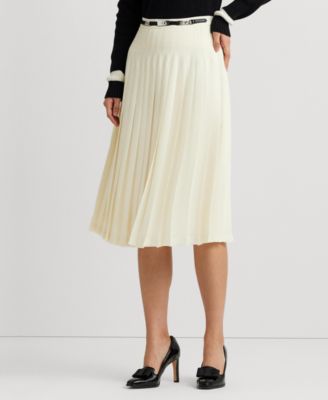 로렌 랄프로렌 Lauren Ralph Lauren Womens Belted Pleated A-Line Skirt,Mascarpone Cream