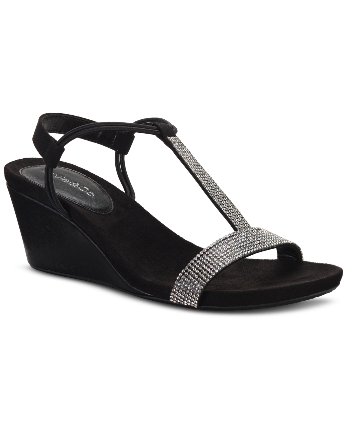 Style & Co Mulan Embellished Wedge Sandals, Created Macy's In Black,silver