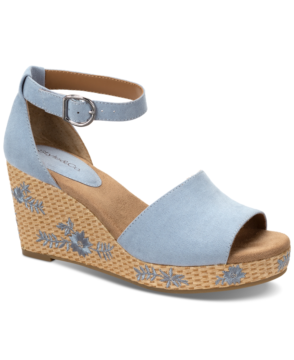 Shop Style & Co Women's Seleeney Wedge Sandals, Created For Macy's In Blue Embroidered