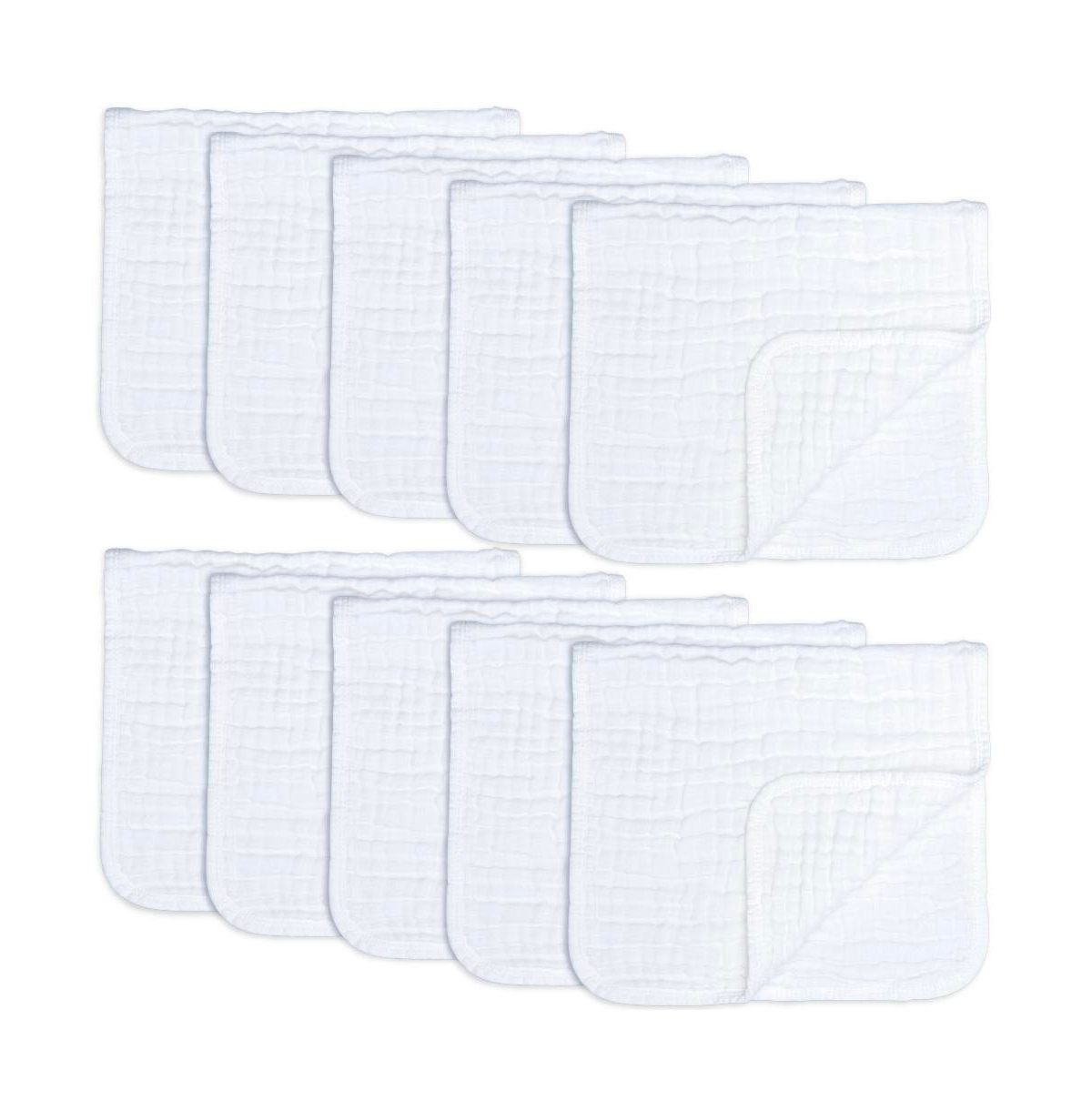 Comfy Cubs Baby Boys And Baby Girls Muslin Burp Cloths, Pack Of 10 In White