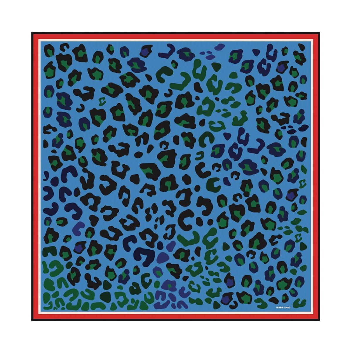 Silk Bandana Scarf with Footsteps of the Leopard - Blue, red