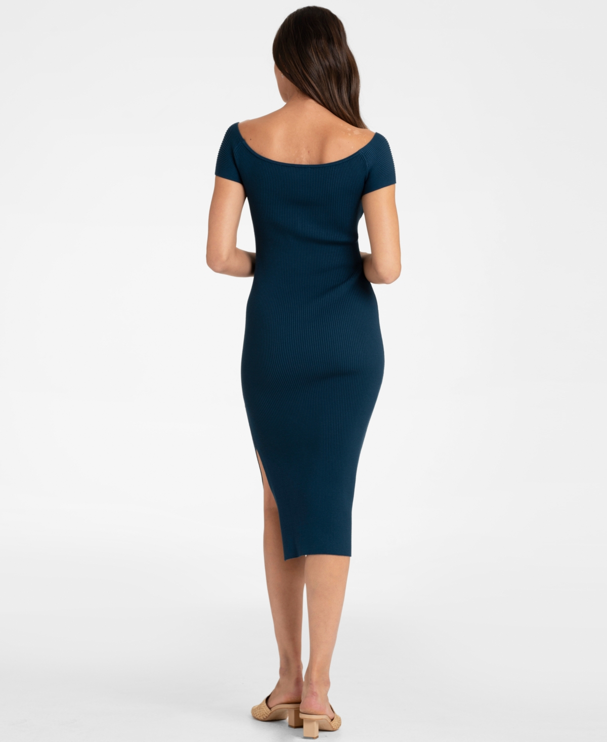 Shop Seraphine Women's Off-the-shoulder Knitted Maternity Dress In Petrol