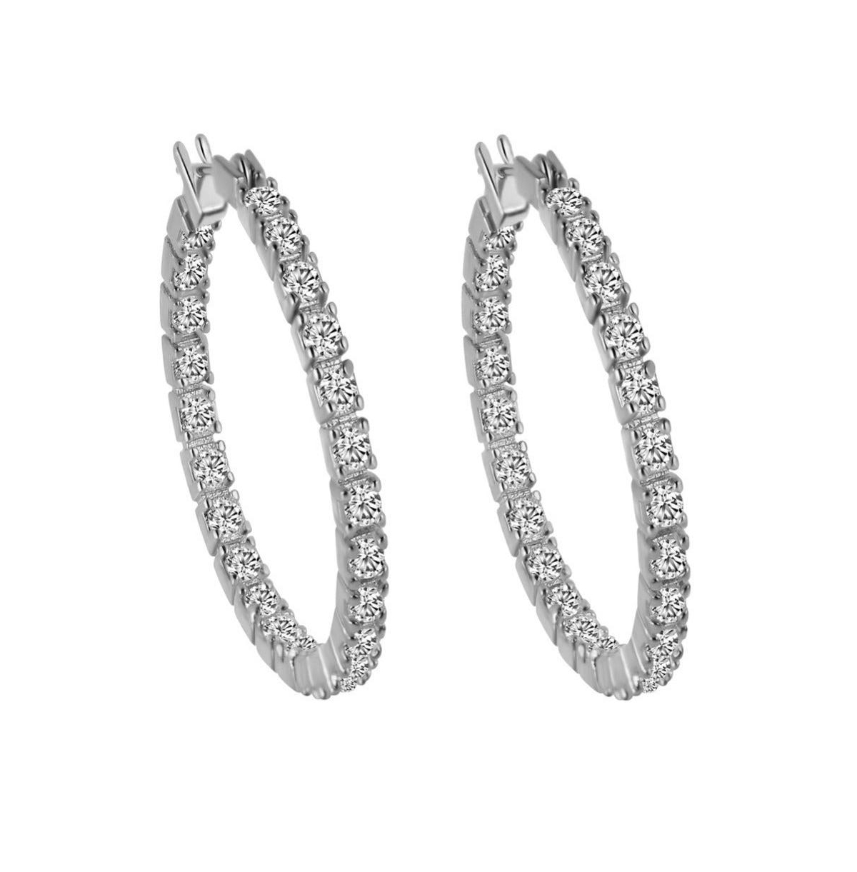 Crystal Hoop Earrings for Women - Silver