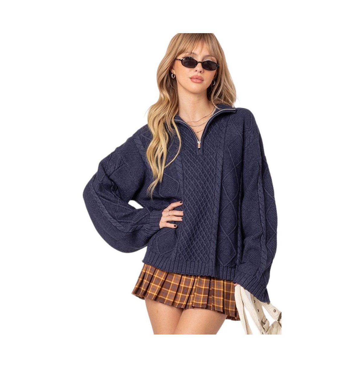 Edikted Women's Oversized quarter zip cable knit sweater