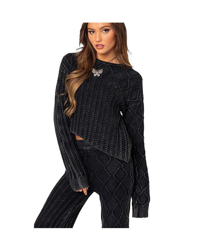 Edikted Women's Toni acid wash cable knit sweater Macy's