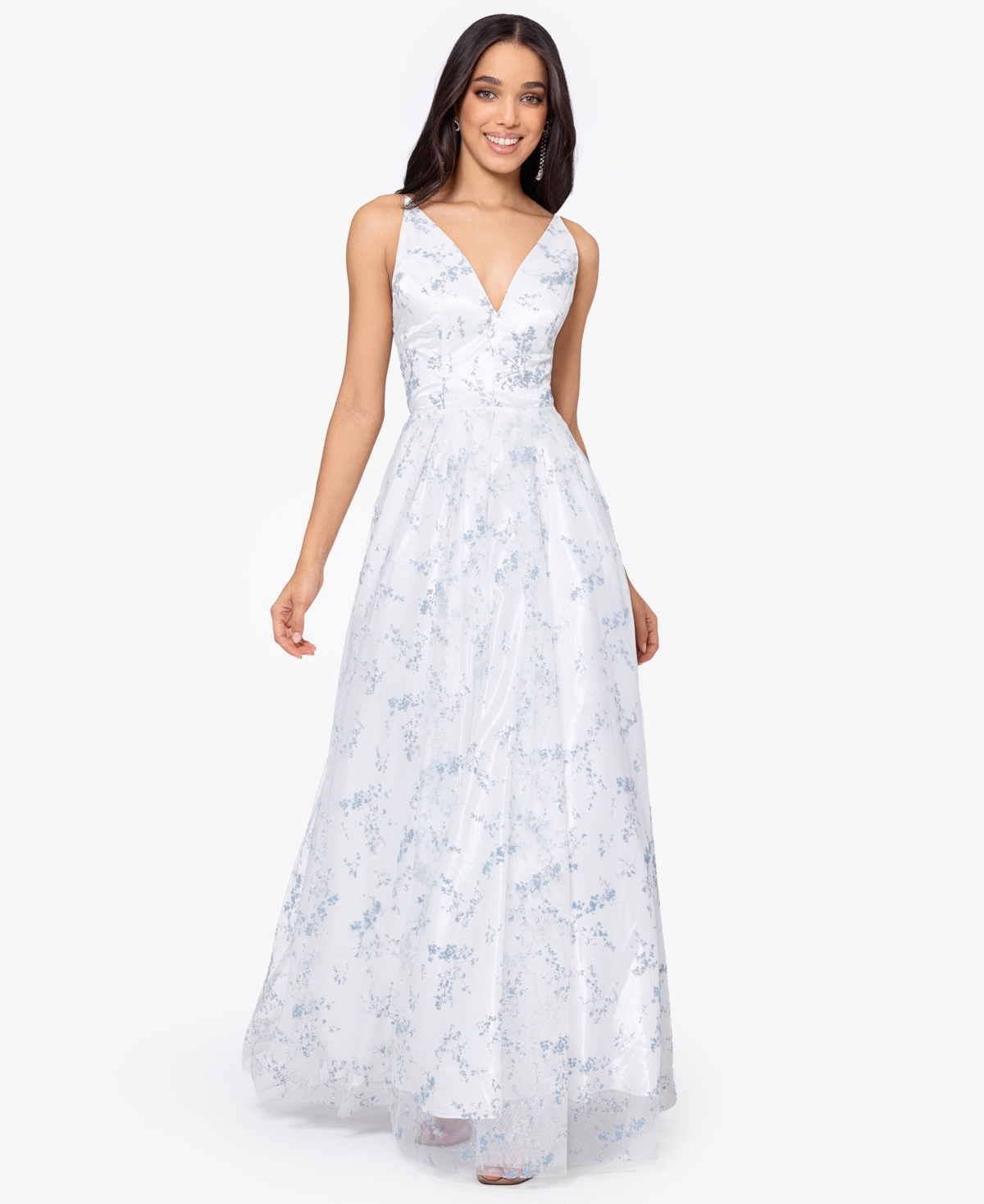 Juniors' Glittered Lace-Up Gown - White