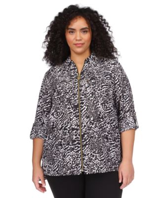 Michael Kors - Plus Size Animal-Print Zip-Front Top