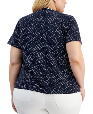 Plus Size V-Neck Dot-Print Top