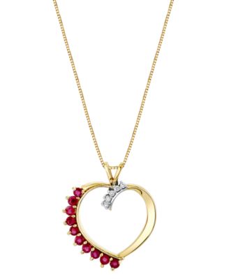 Macy's - Ruby (1/2 ct. t.w.) & Diamond Accent 18" Heart Pendant Necklace in 10k Gold (Also in Tanzanite)