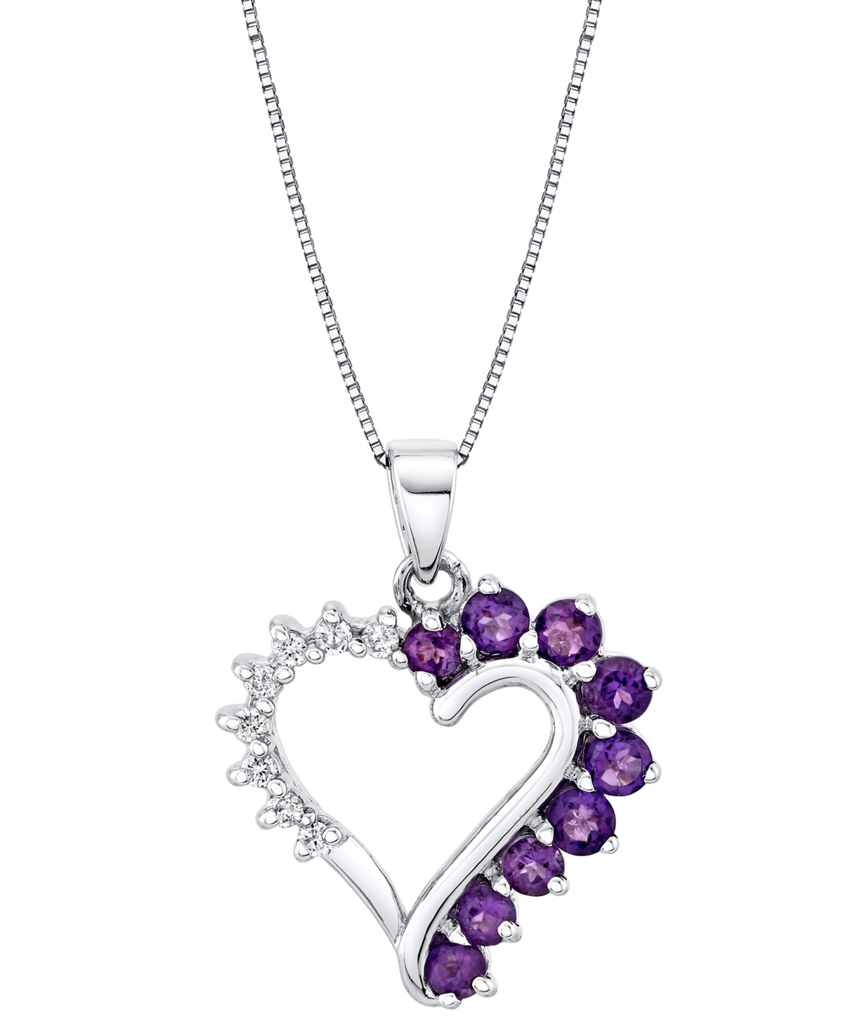 Macy's Amethyst (5/8 Ct. T.w.) & Diamond Heart 18" Pendant Necklace In 14k White Gold