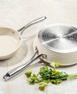 Hammered Cream 14 in. Ceramic Nonstick Frying Pan