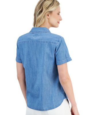 Nautica Jeans Women's Chambray Button-Down Short-Sleeve Camp Shirt