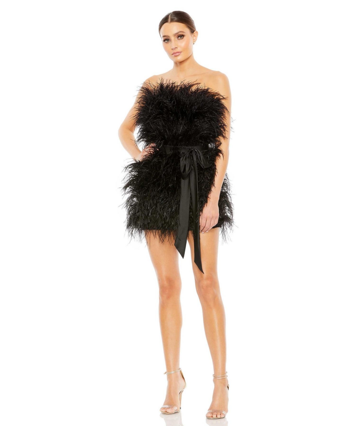 Mac Duggal Strapless Faux Feather Minidress In Black