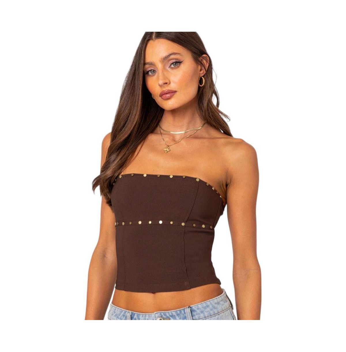 EDIKTED WOMEN'S DARCY STUDDED LACE UP CORSET TOP