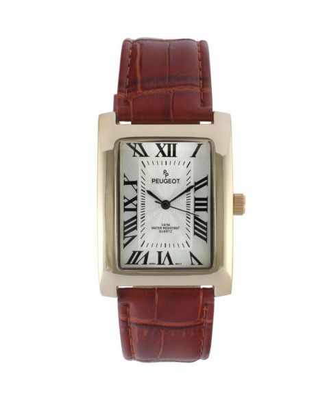 Мужские часы Peugeot 43x30 mm Brown Vintage Like Tank Leather Strap Watch