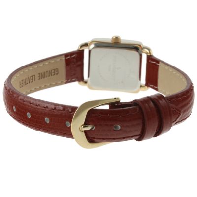 Women's 20mm Square Watch with Glossy Brown Leather Strap