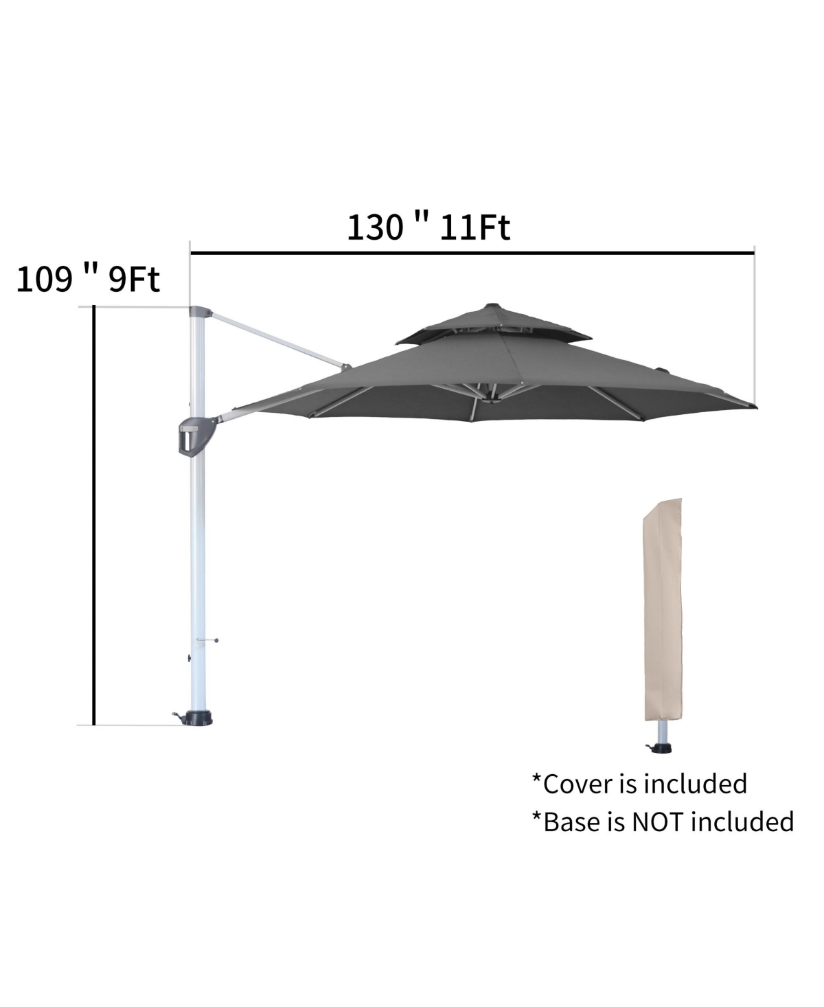 Mondawe 11ft 2-Tier Square Cantilever Outdoor Patio Umbrella with Included Cover
