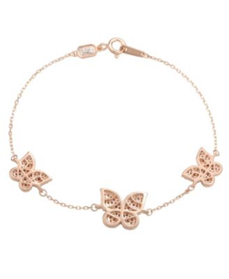 Suzy Levian Sterling Silver Cubic Zirconia Puffed Butterfly Station Bracelet