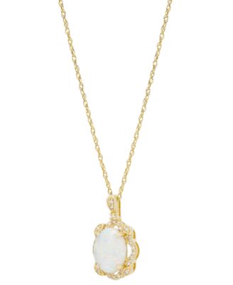 Opal (1 ct. t.w.) & Diamond (1/10 ct. t.w.) 18" Pendant Necklace in 14k Gold