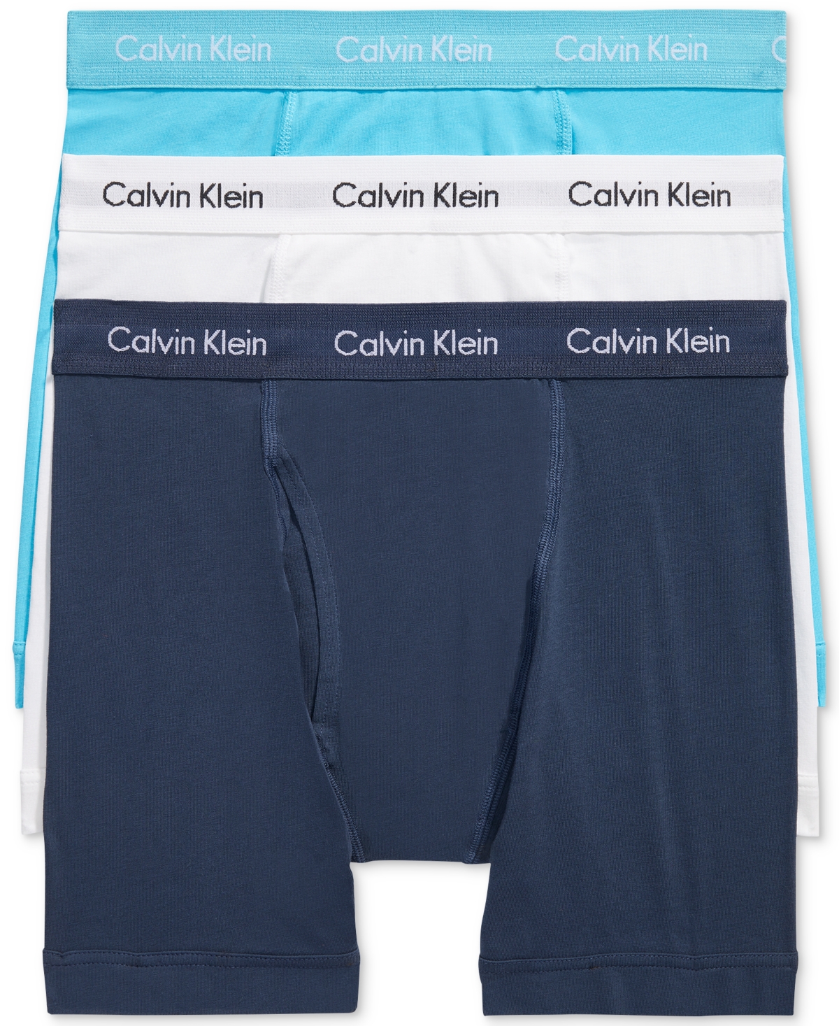 Shop Calvin Klein Men's 3-pack Cotton Stretch Boxer Briefs Underwear In White,spellbound,blue Atoll