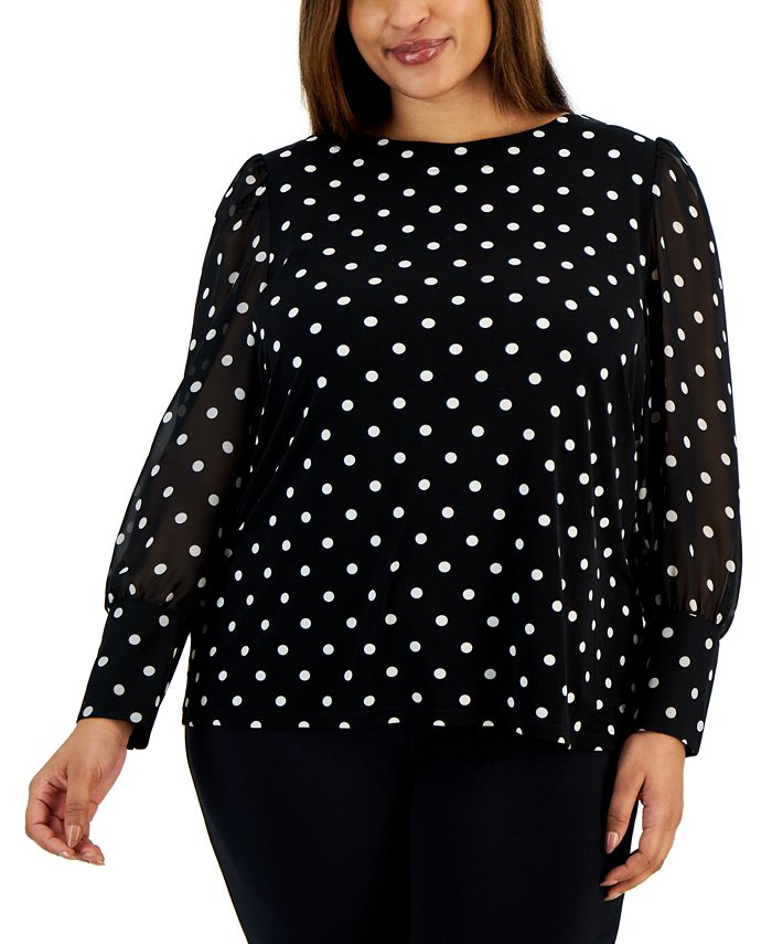 Anne Klein Plus Size Dot Print Chiffon Sleeve Blouse Macy s