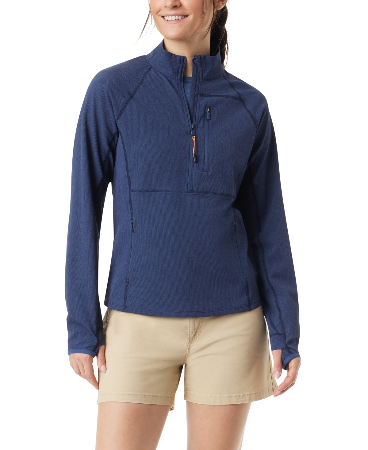Bass Outdoor Women's Jacquard Half-zipper Mock-neck Top In Navy Blazer