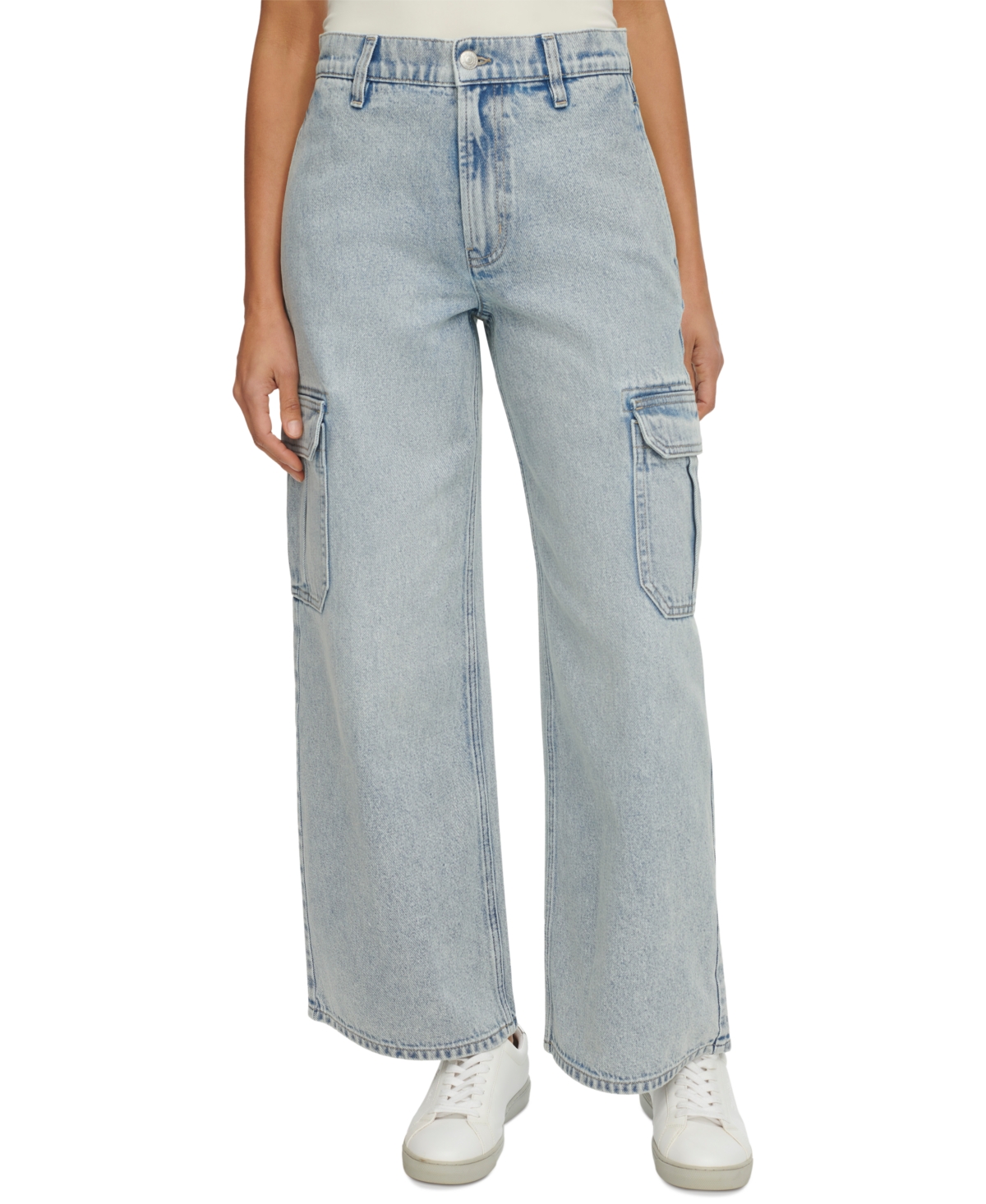 Shop Calvin Klein Jeans Est.1978 Women's High Rise Wide-leg Cotton Cargo Jeans In Niagra