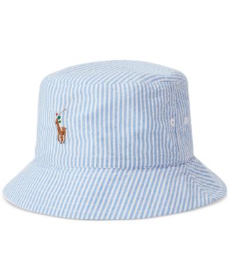 ☆POLO RALPH LAUREN☆ Distressed Stripe Denim Bucket Hat Blu Distressed Striped Denim Bucket Hat